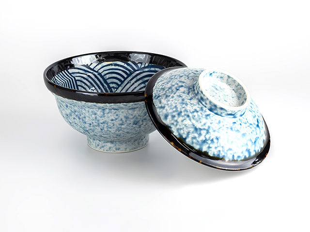 Cookware Made Japan Nami Donburi Bowls with Lids | Wave Pattern Set of 2 Made in Japan ...